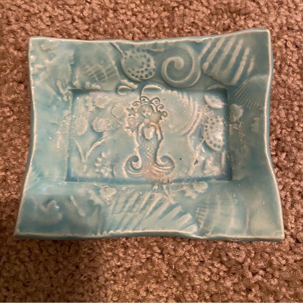 Blue Ceramic Trinket Dish with Sea Motif